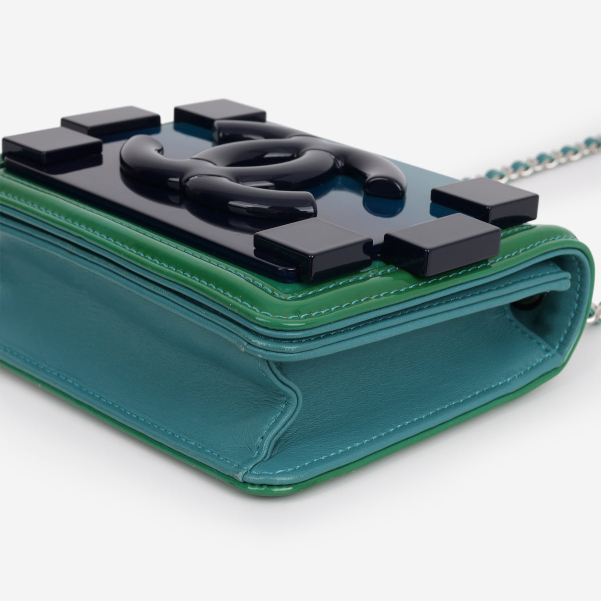Chanel Brick Boy Bag - Green / Blue Ombre Patent | Silver Hardware
