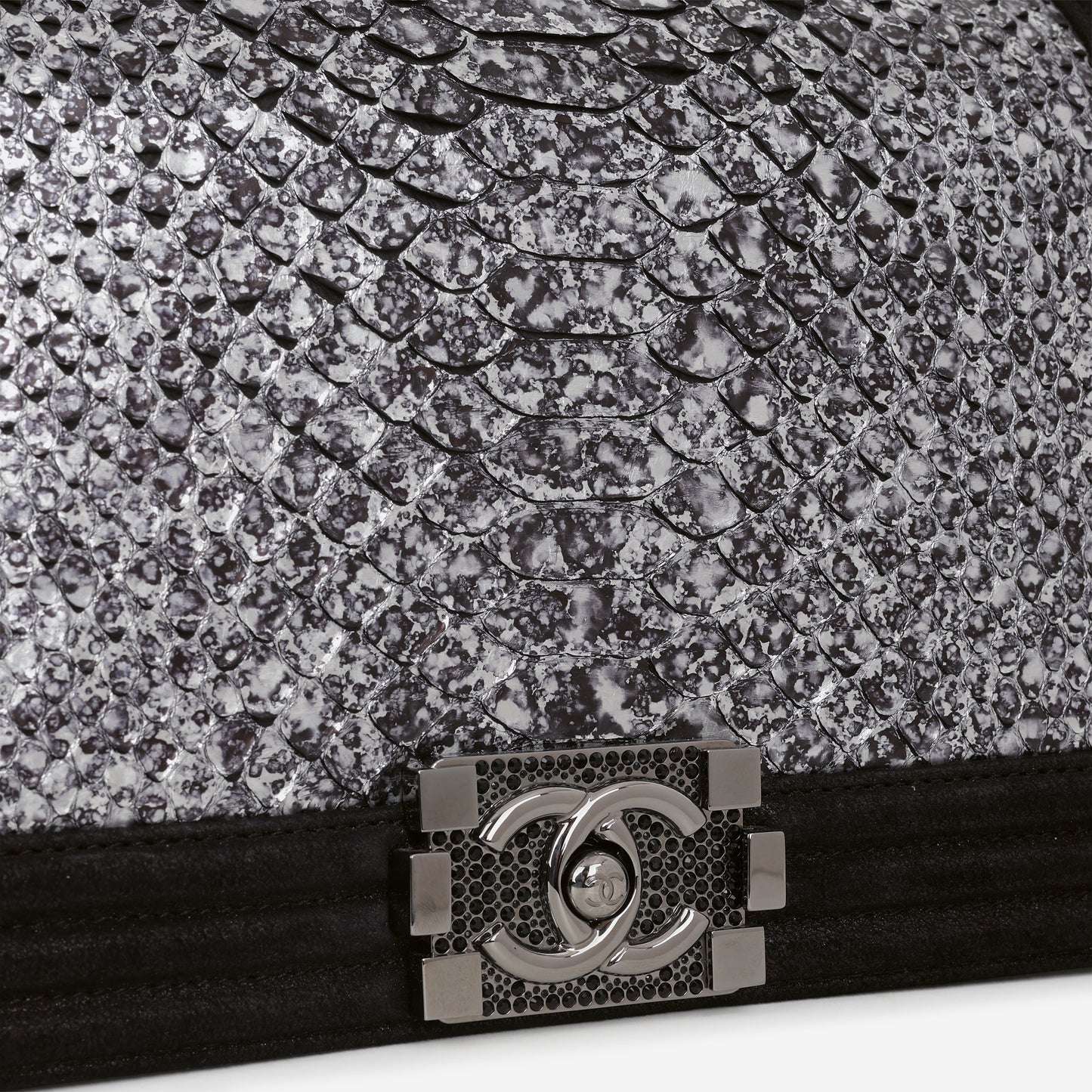 Chanel Old Medium Boy Bag - Silver Python / Black Suede | Gunmetal Hardware