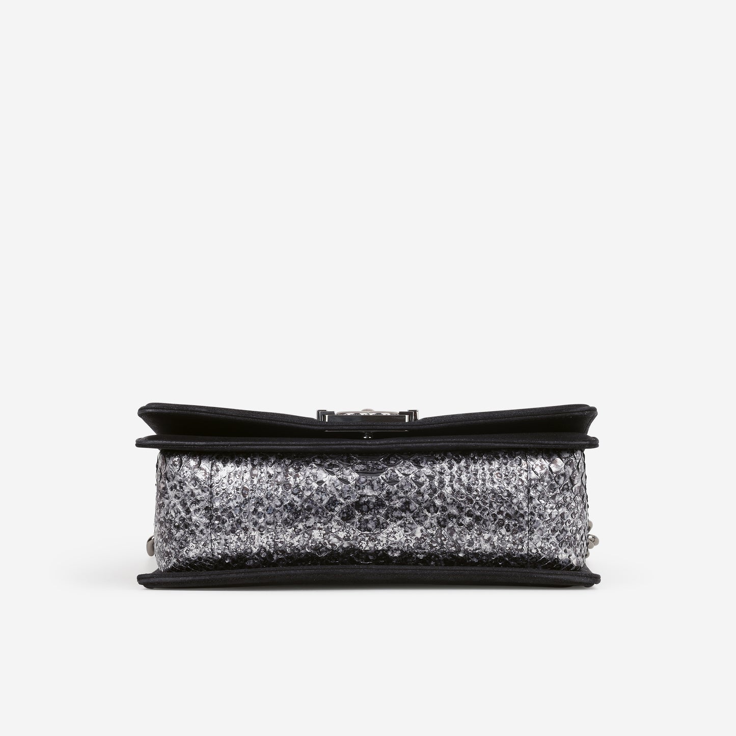 Chanel Old Medium Boy Bag - Silver Python / Black Suede | Gunmetal Hardware