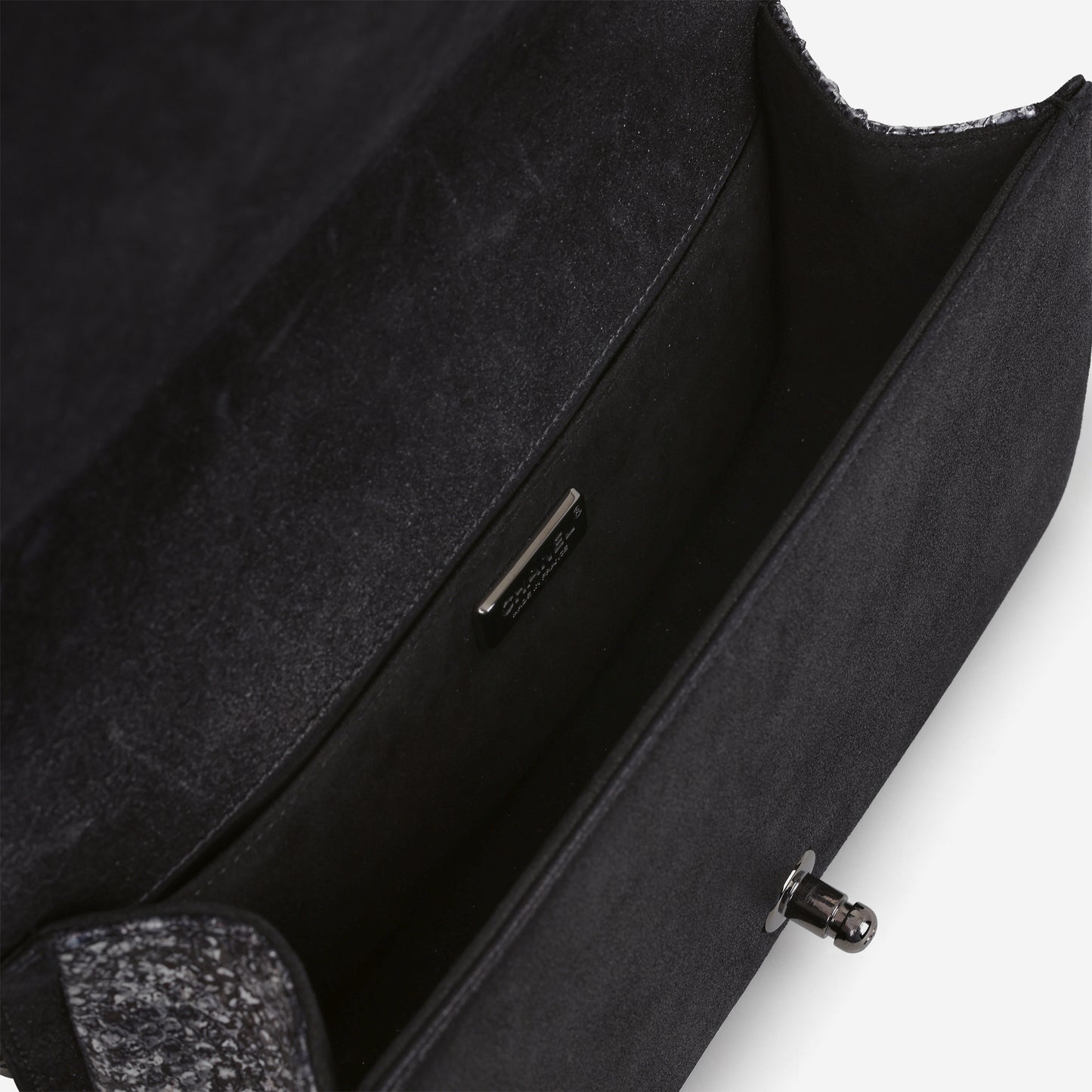Chanel Old Medium Boy Bag - Silver Python / Black Suede | Gunmetal Hardware