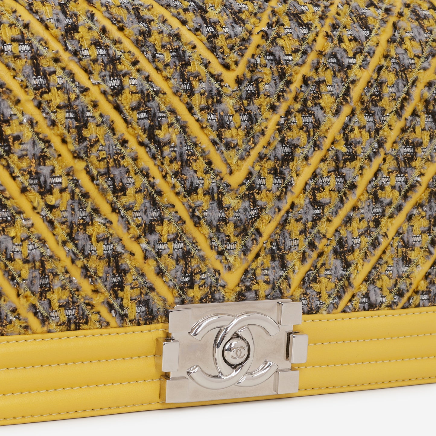 Chanel Old Medium Boy Bag - Yellow Tweed / Lambskin | Silver Hardware