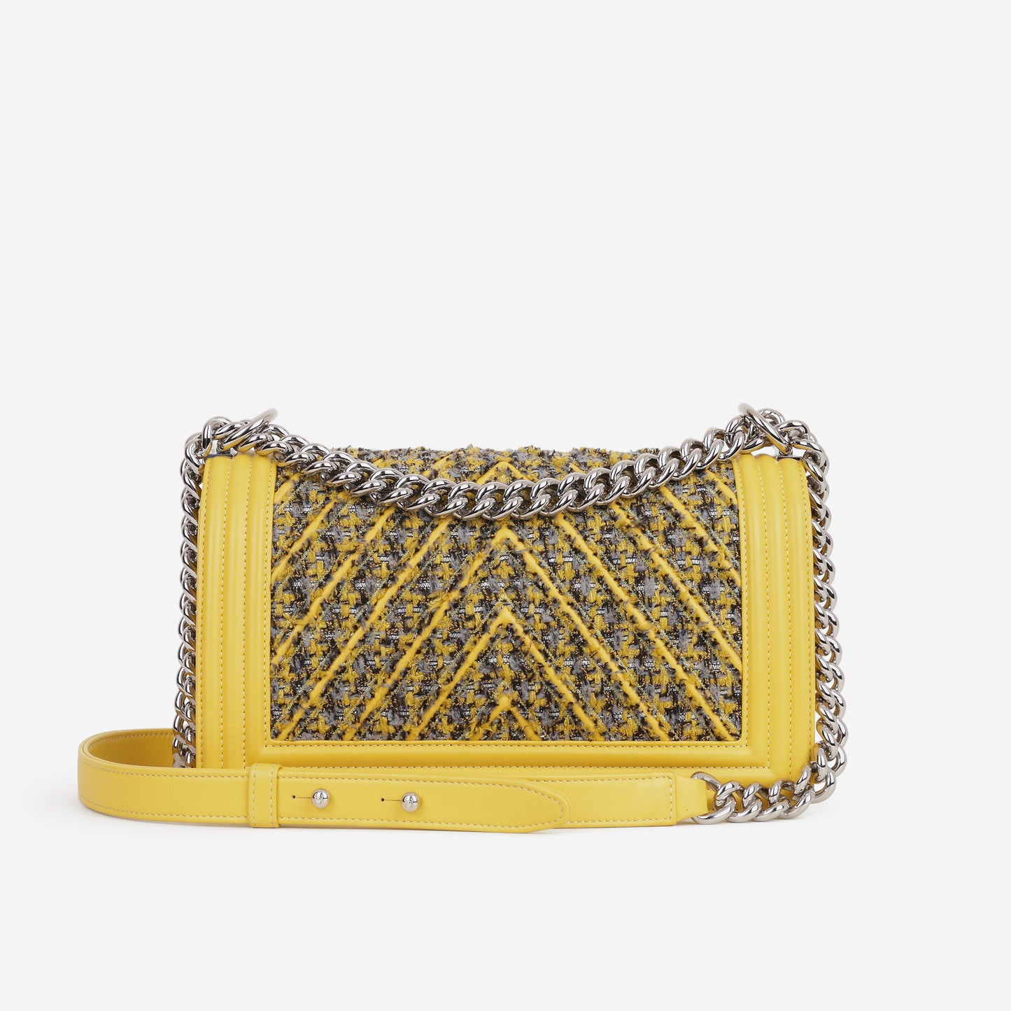 Chanel Old Medium Boy Bag - Yellow Tweed / Lambskin | Silver Hardware