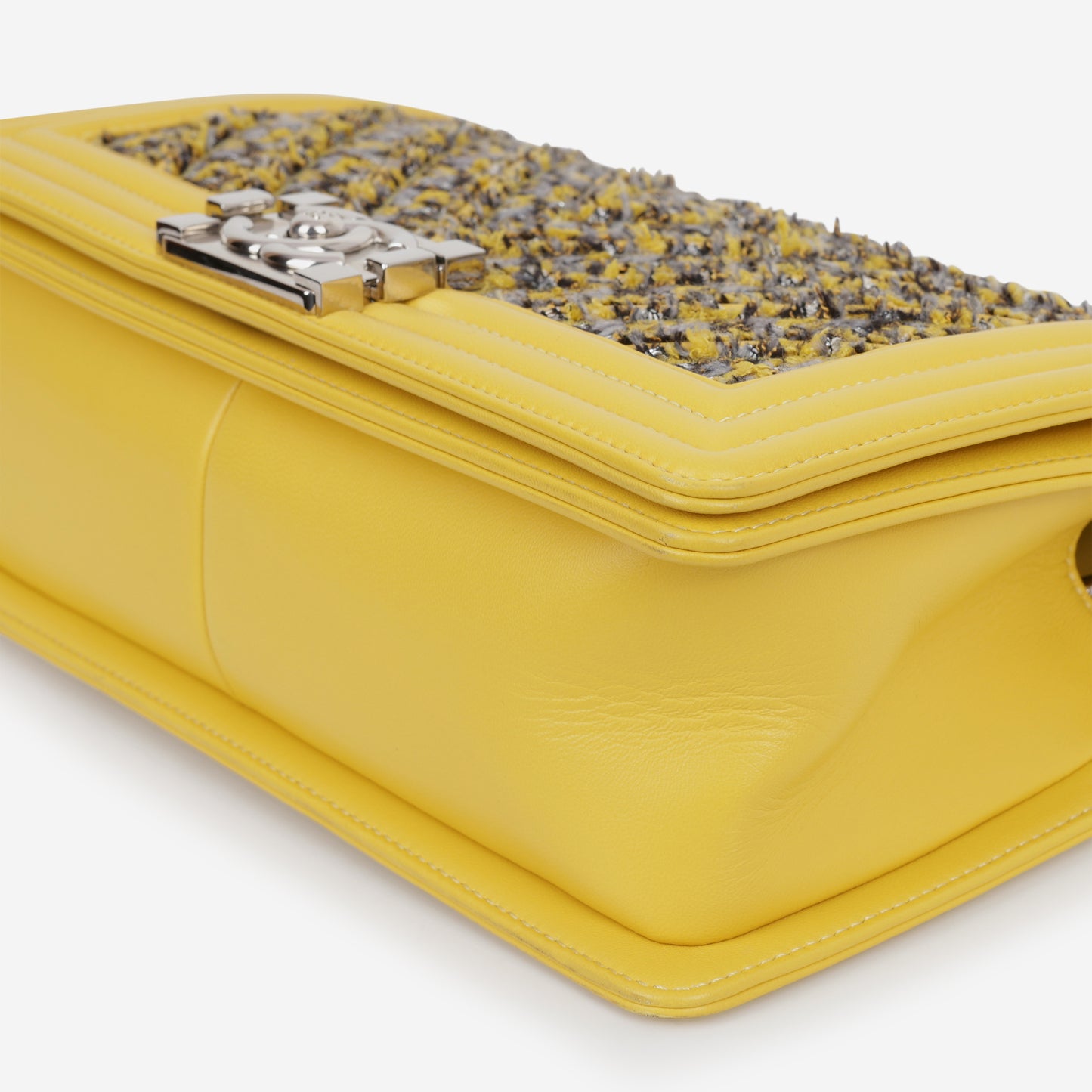Chanel Old Medium Boy Bag - Yellow Tweed / Lambskin | Silver Hardware
