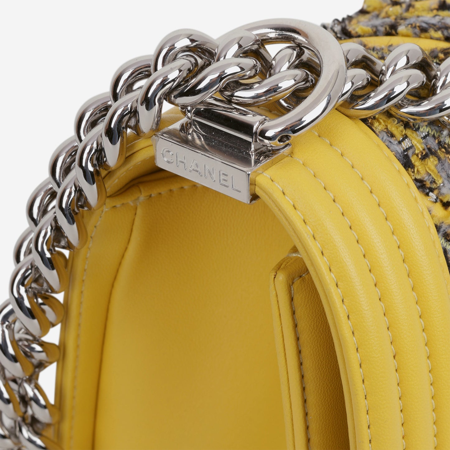 Chanel Old Medium Boy Bag - Yellow Tweed / Lambskin | Silver Hardware