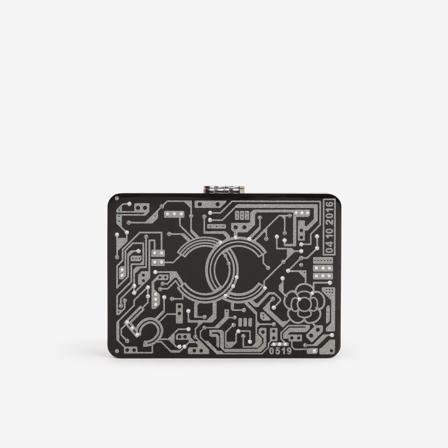 Chanel CC Chip Minaudiere - Black Strass / Acrylic | Silver Hardware