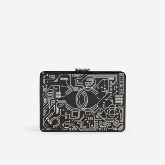 Chanel CC Chip Minaudiere - Black Strass / Acrylic | Silver Hardware
