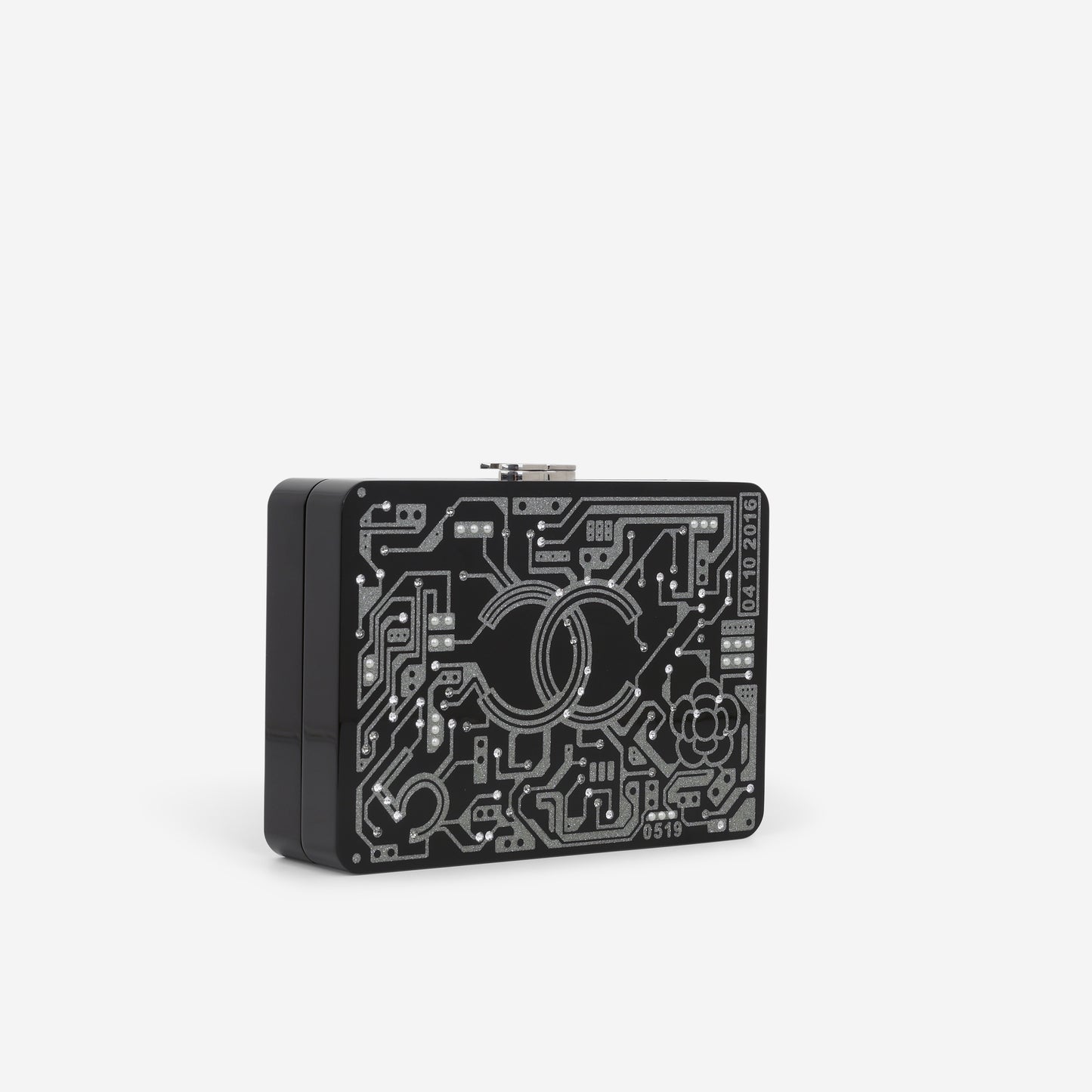 Chanel CC Chip Minaudiere - Black Strass / Acrylic | Silver Hardware