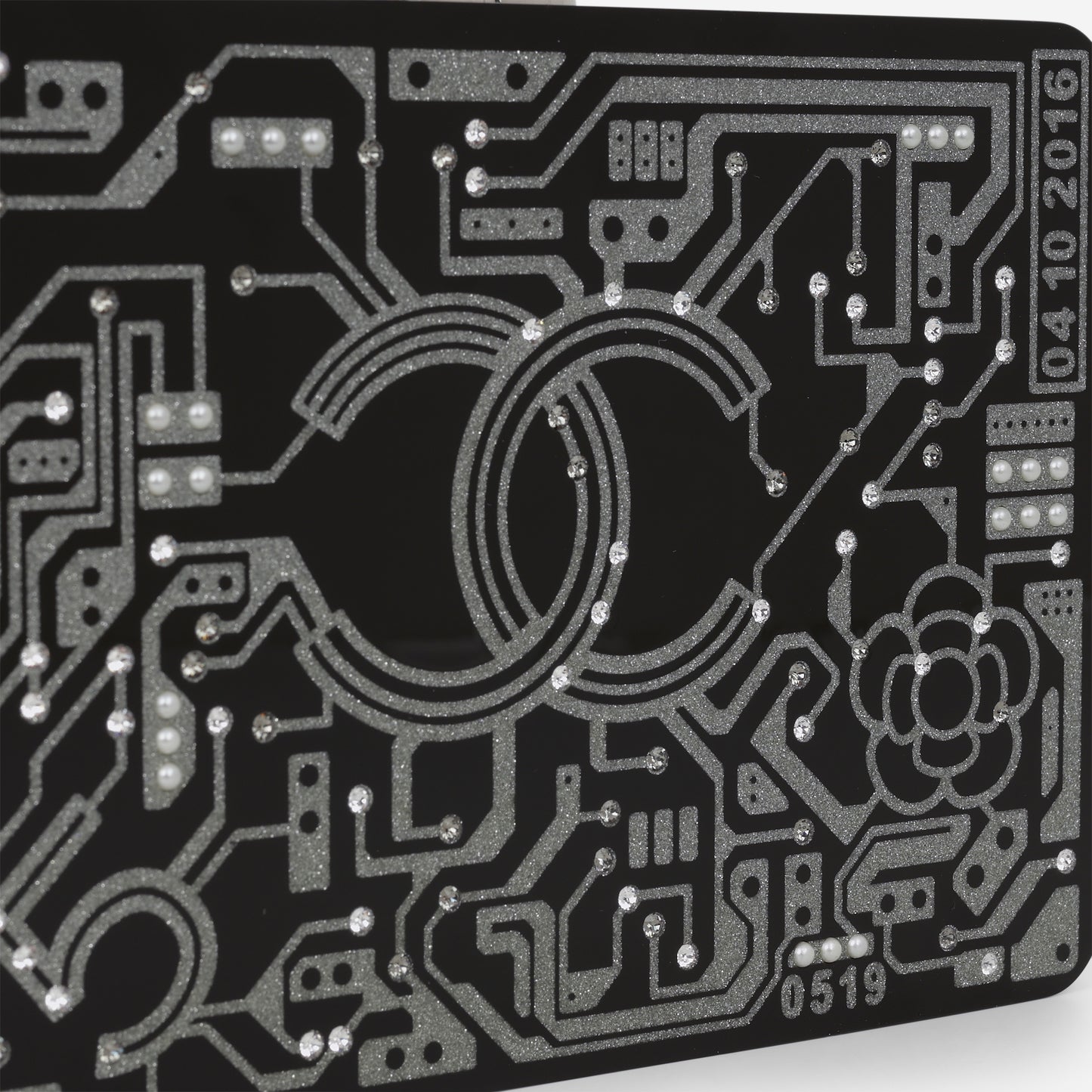 Chanel CC Chip Minaudiere - Black Strass / Acrylic | Silver Hardware