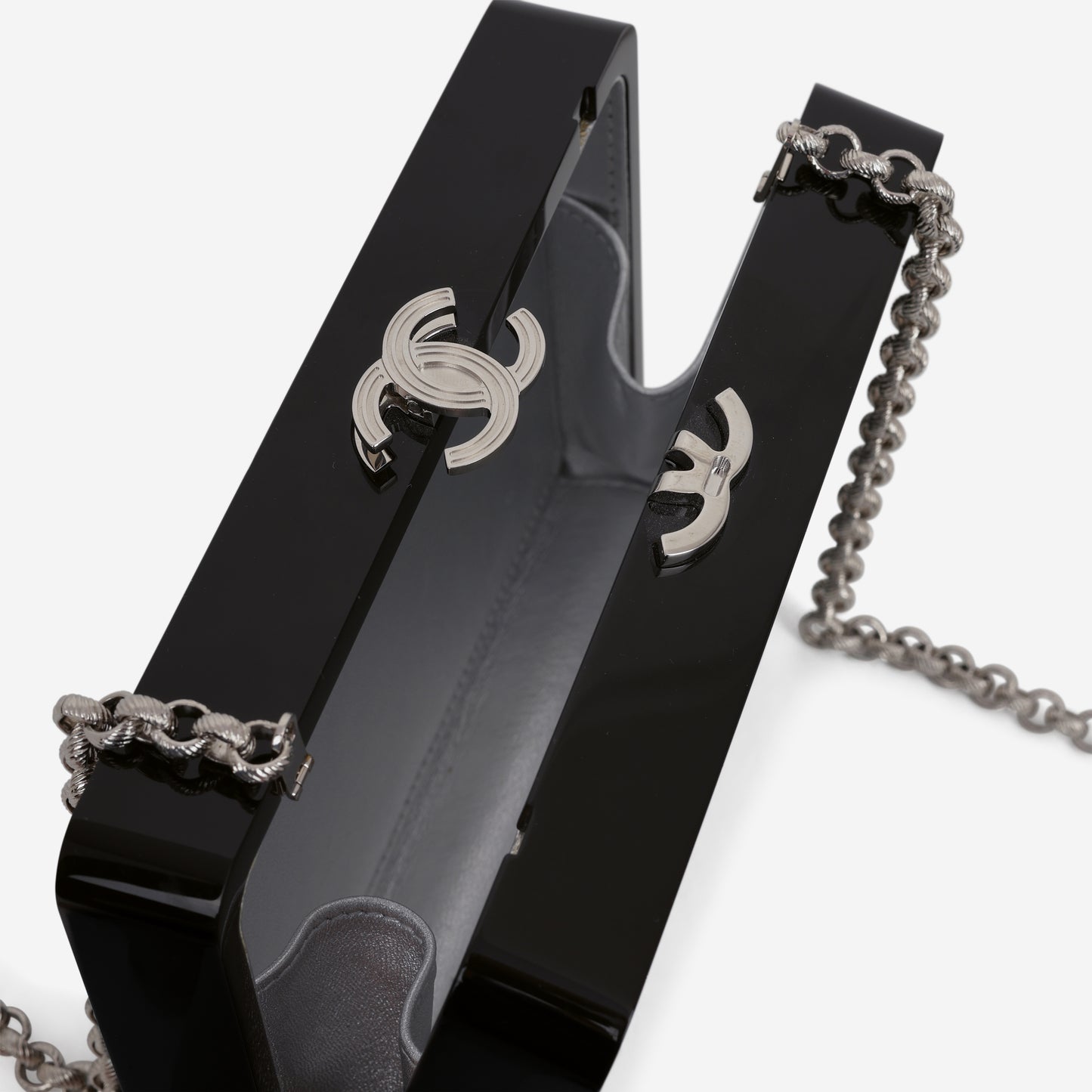 Chanel CC Chip Minaudiere - Black Strass / Acrylic | Silver Hardware