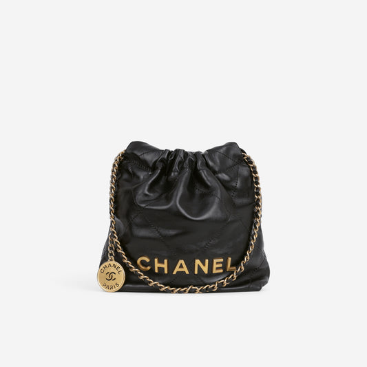 Chanel 22 Mini Hobo - Black Calfskin | Aged Gold Hardware