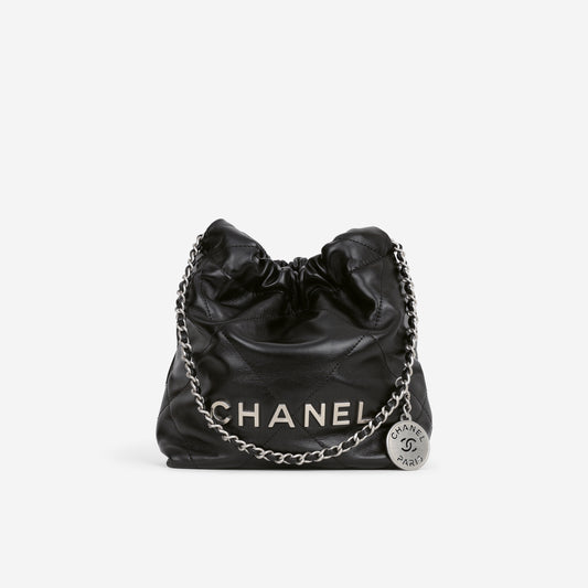 Chanel 22 Mini Hobo - Black Calfskin | Silver Hardware
