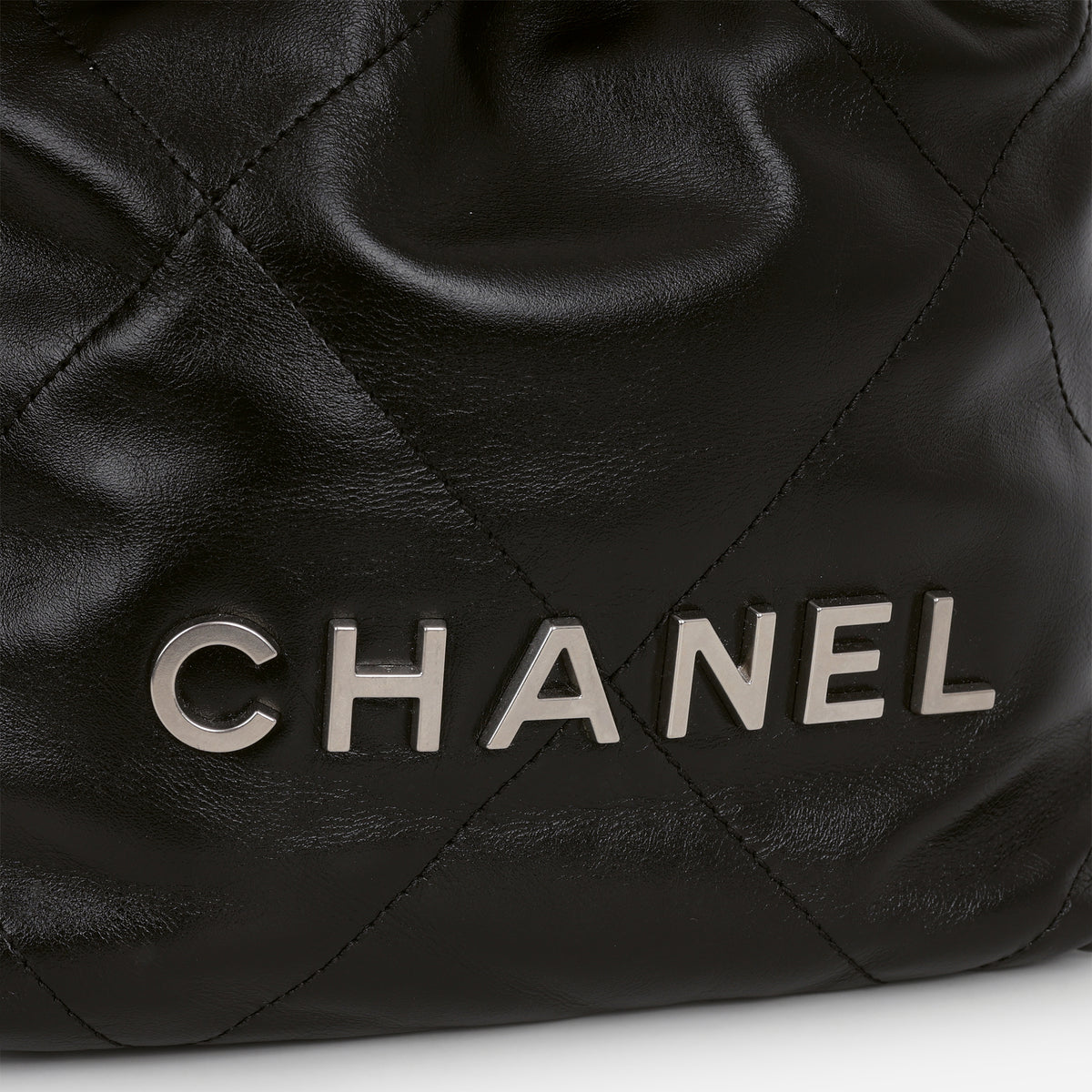 Chanel 22 Mini Hobo - Black Calfskin | Silver Hardware