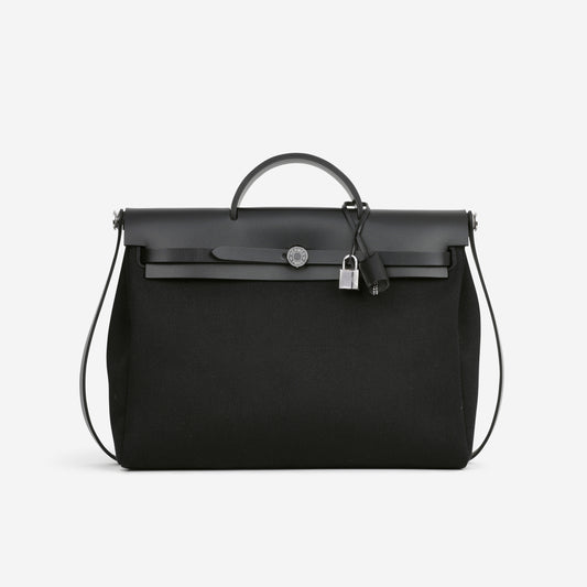 Hermès Herbag 39 - Black Canvas / Hunter Leather | Palladium Hardware