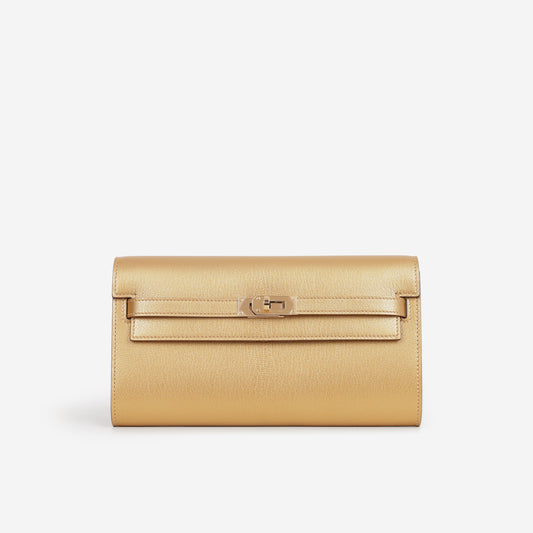 Hermès Kelly To Go Wallet - Doré Chevre Chamkilight  | Permabrass Hardware