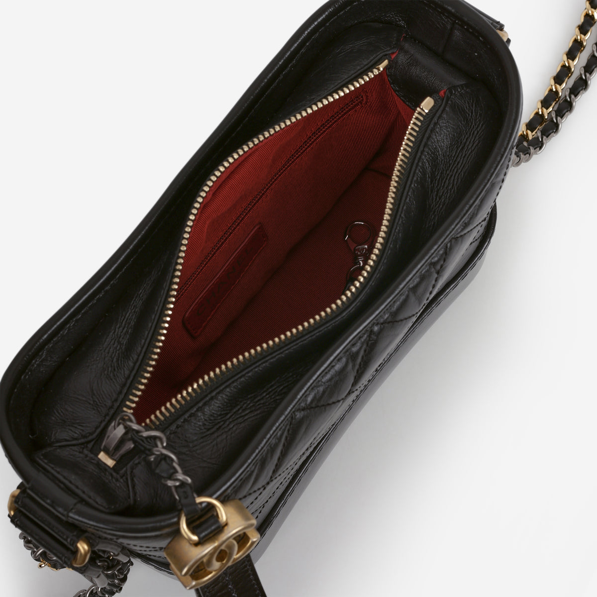 Chanel Small Gabrielle Bag - Black Aged Lambskin / Calfskin | Mixed Hardware