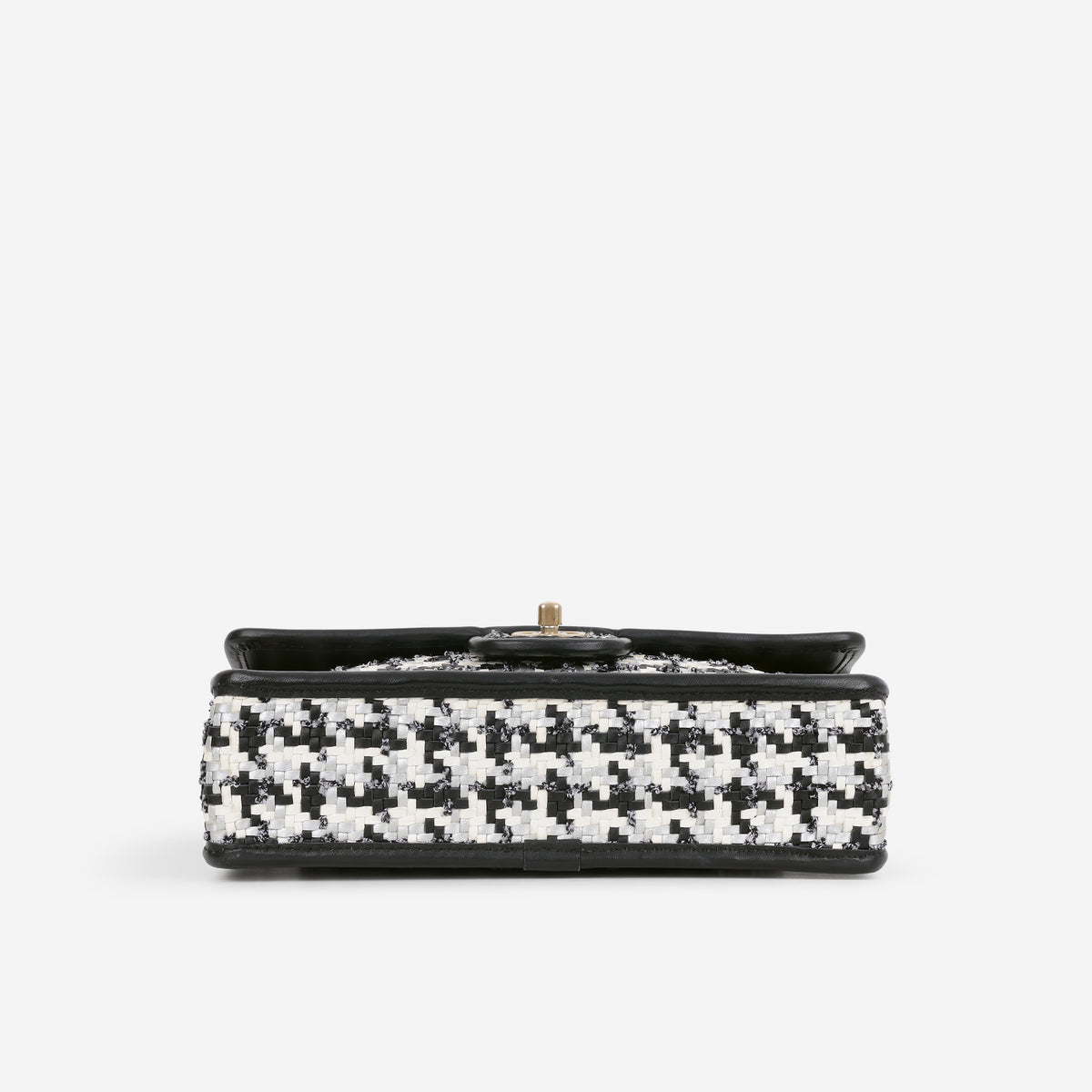 Chanel 23 C Medium Flap Bag - Black/White Houndstooth Woven Lambskin | Aged Gold Hardware