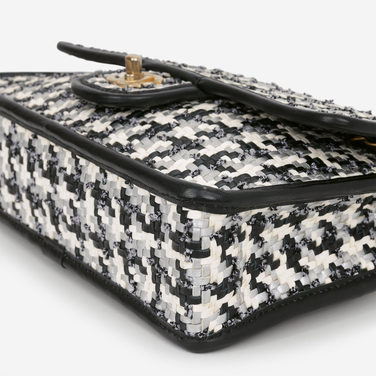 Chanel 23 C Medium Flap Bag - Black/White Houndstooth Woven Lambskin | Aged Gold Hardware