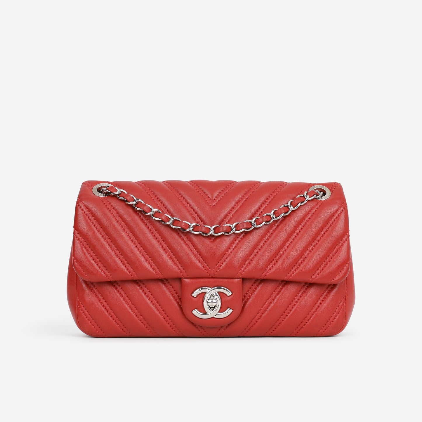 Chanel Medium Chevron Flap - Red Lambskin | Silver Hardware