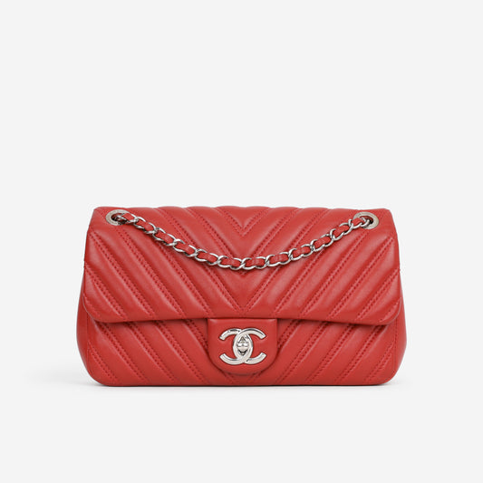 Chanel Medium Chevron Flap - Red Lambskin | Silver Hardware