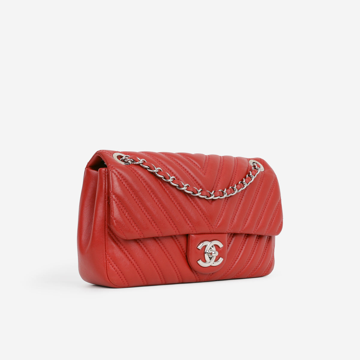 Chanel Medium Chevron Flap - Red Lambskin | Silver Hardware