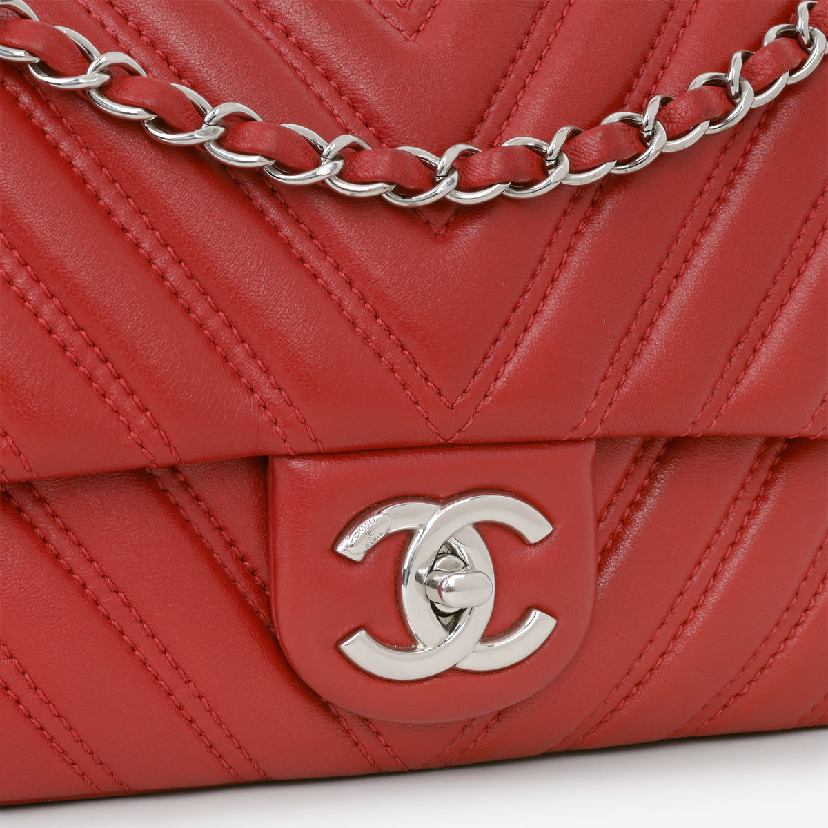 Chanel Medium Chevron Flap - Red Lambskin | Silver Hardware