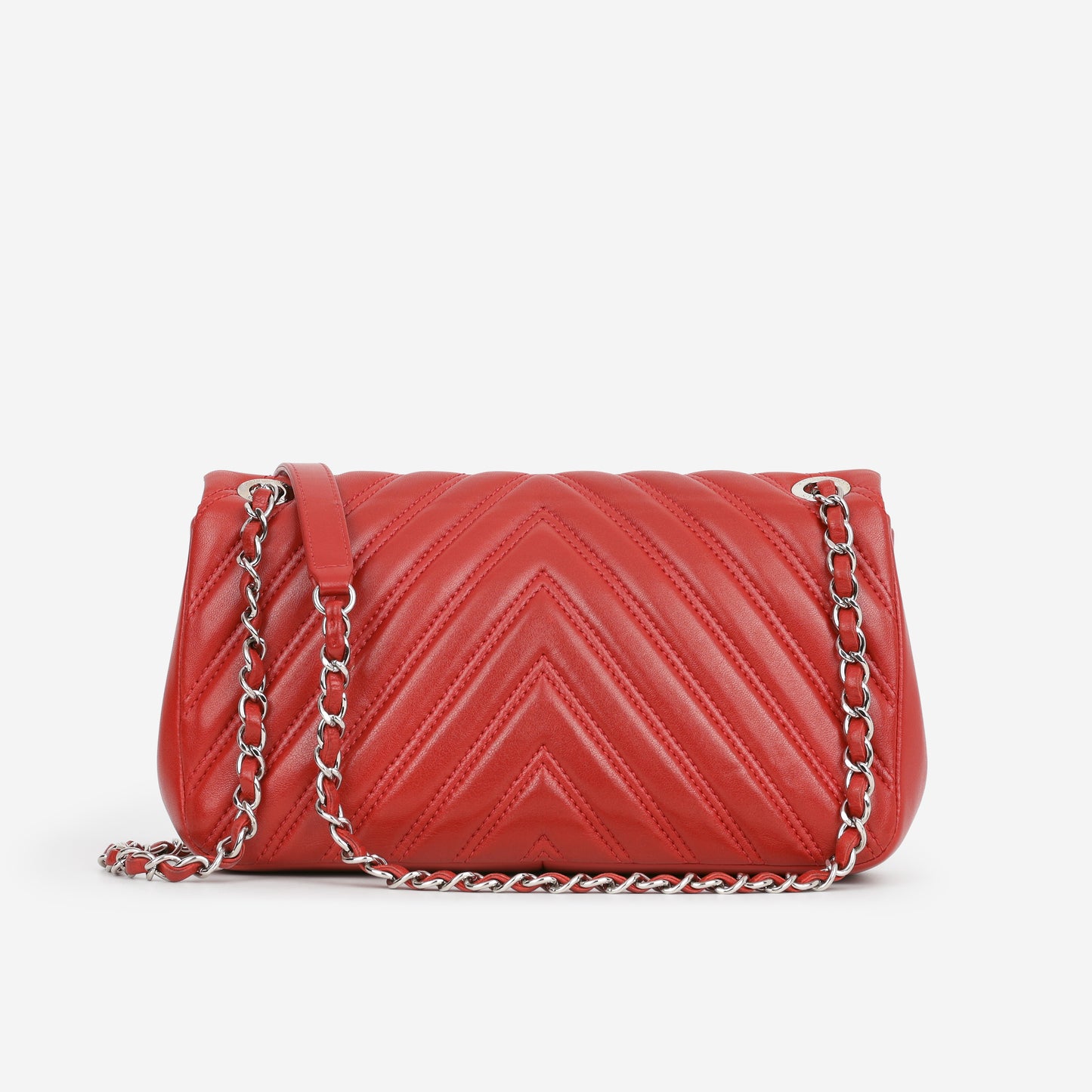 Chanel Medium Chevron Flap - Red Lambskin | Silver Hardware