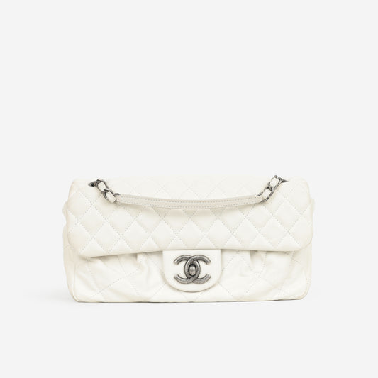 Chanel Small Coco Pleats Flap Bag - White Lambskin | Ruthenium Hardware