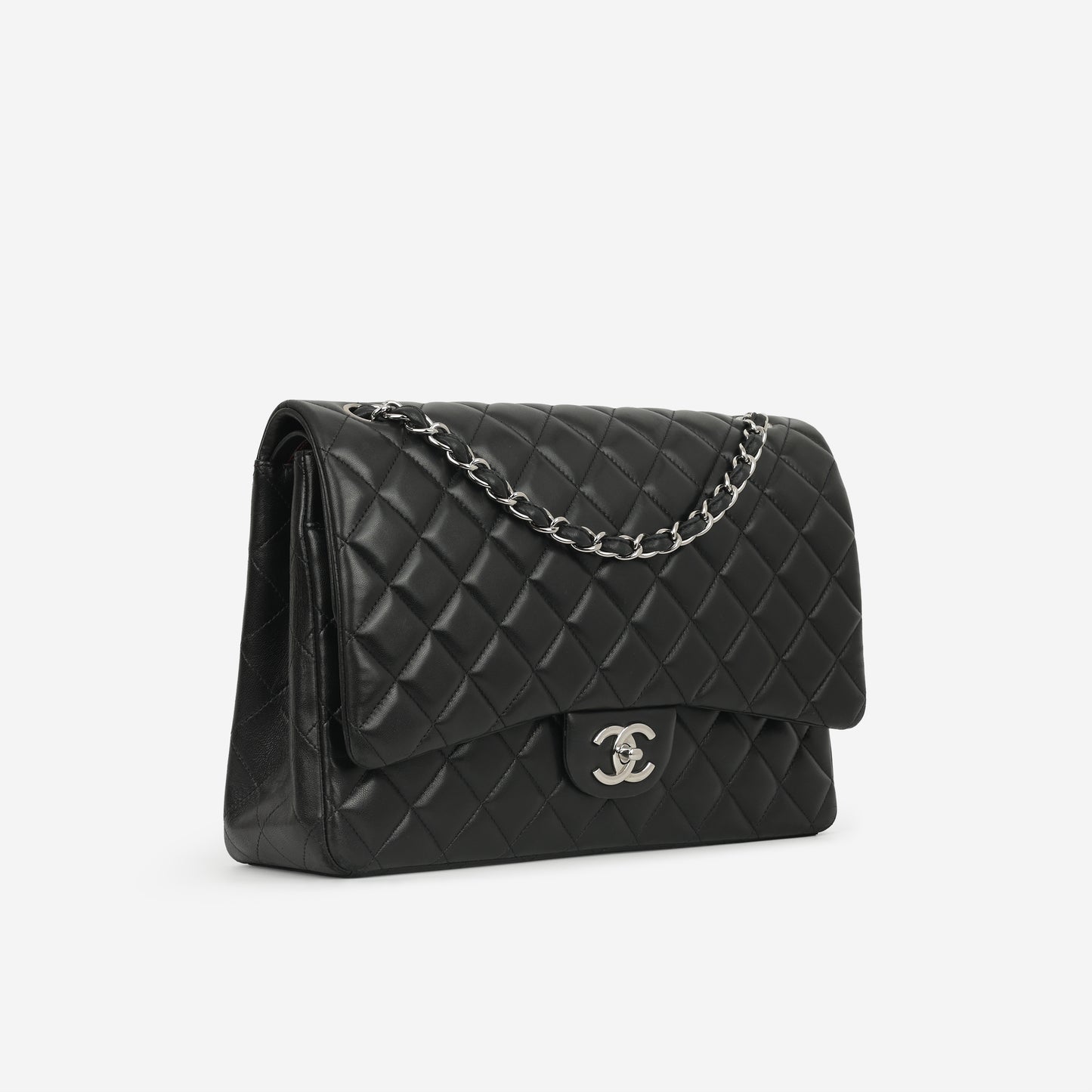 Chanel Maxi Classic Double Flap - Black Lambskin | Silver Hardware