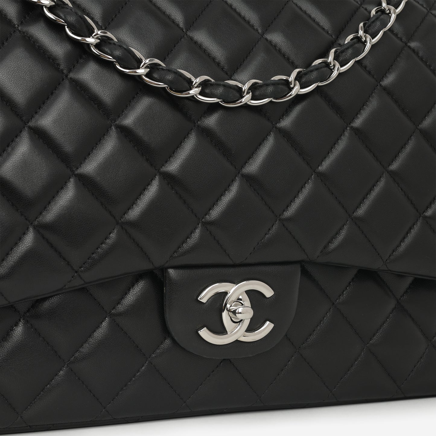 Chanel Maxi Classic Double Flap - Black Lambskin | Silver Hardware