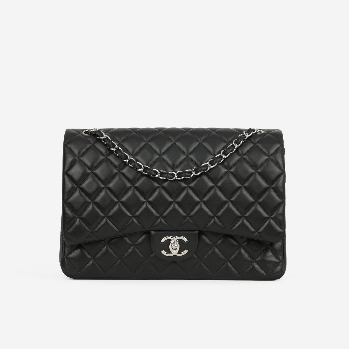 Chanel Maxi Classic Double Flap - Black Lambskin | Silver Hardware