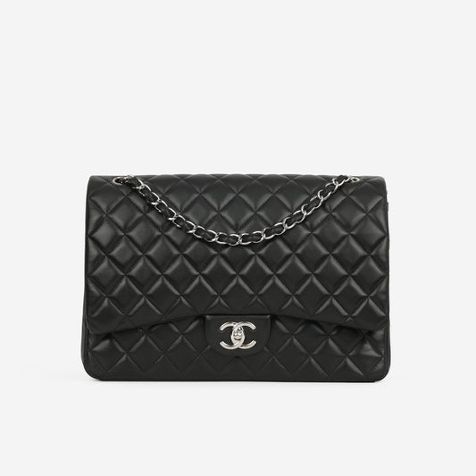 Chanel Maxi Classic Double Flap - Black Lambskin | Silver Hardware
