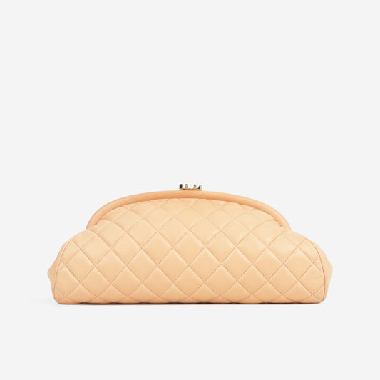 Chanel Timeless CC Half Moon Clutch - Peach Lambskin | Silver Hardware