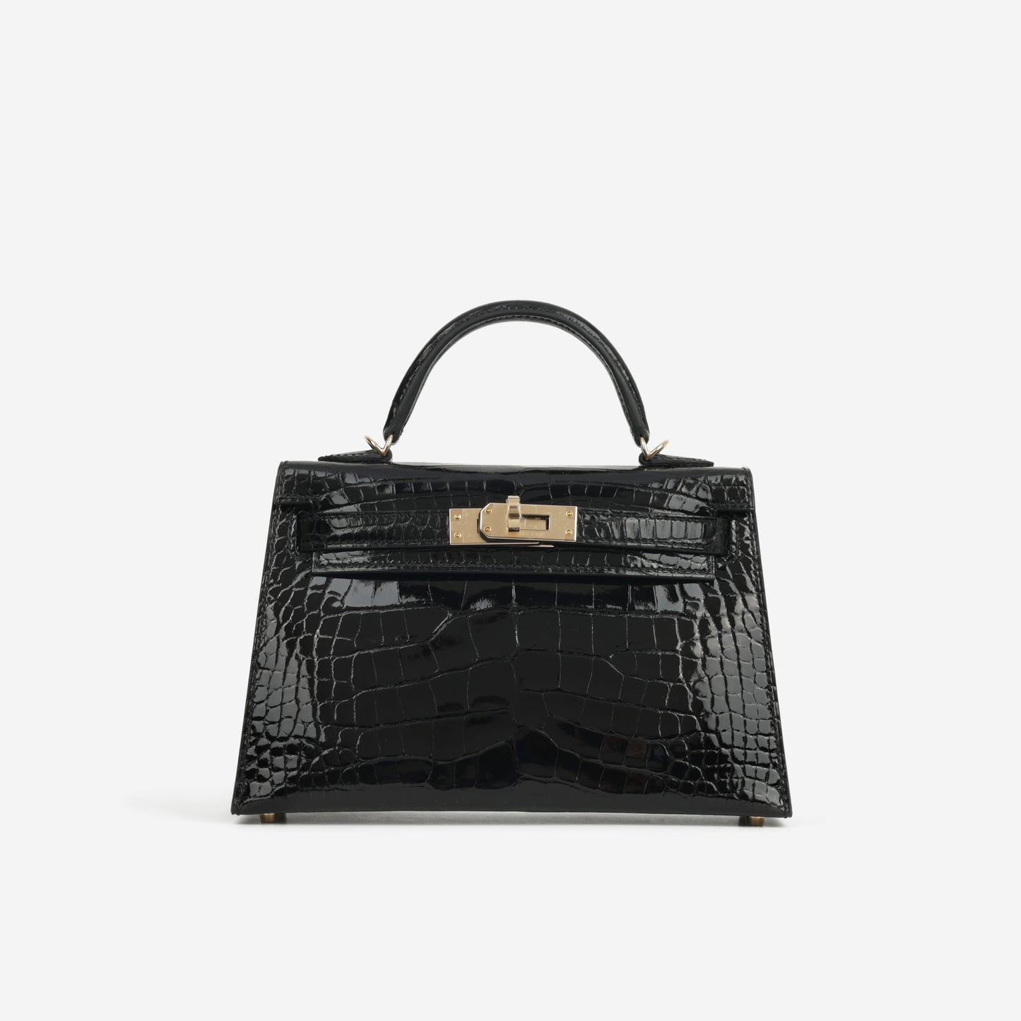 Hermès HSS Mini Kelly 20cm - Black Shiny Alligator / Bordeaux Interior | Permabrass Hardware