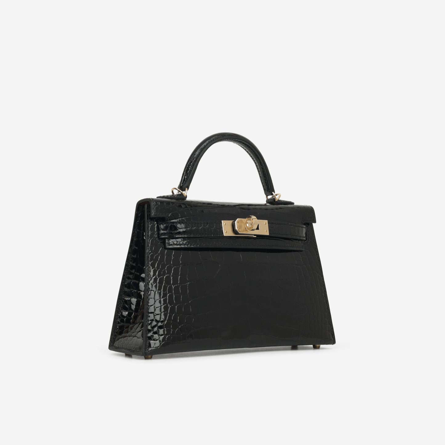 Hermès HSS Mini Kelly 20cm - Black Shiny Alligator / Bordeaux Interior | Permabrass Hardware
