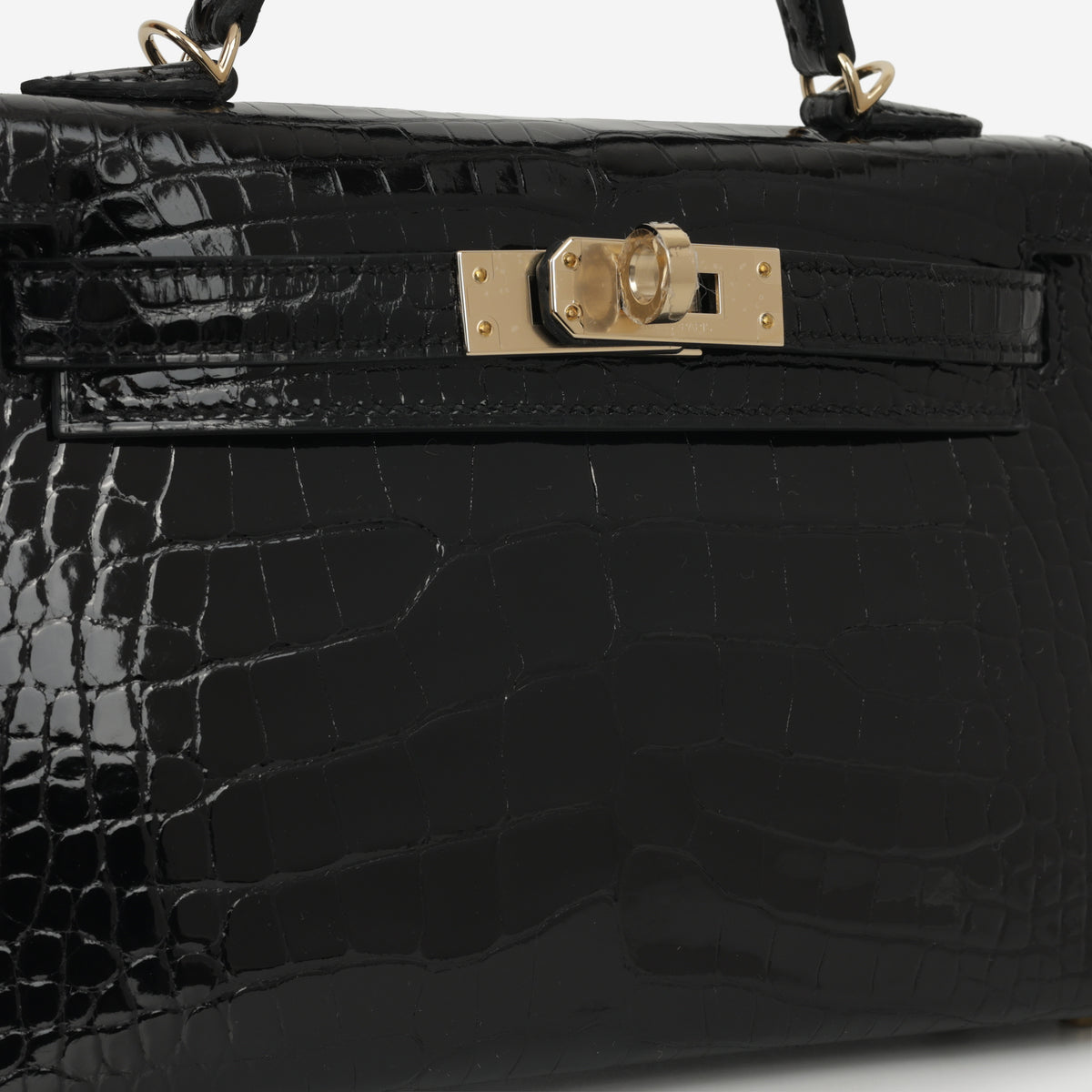 Hermès HSS Mini Kelly 20cm - Black Shiny Alligator / Bordeaux Interior | Permabrass Hardware