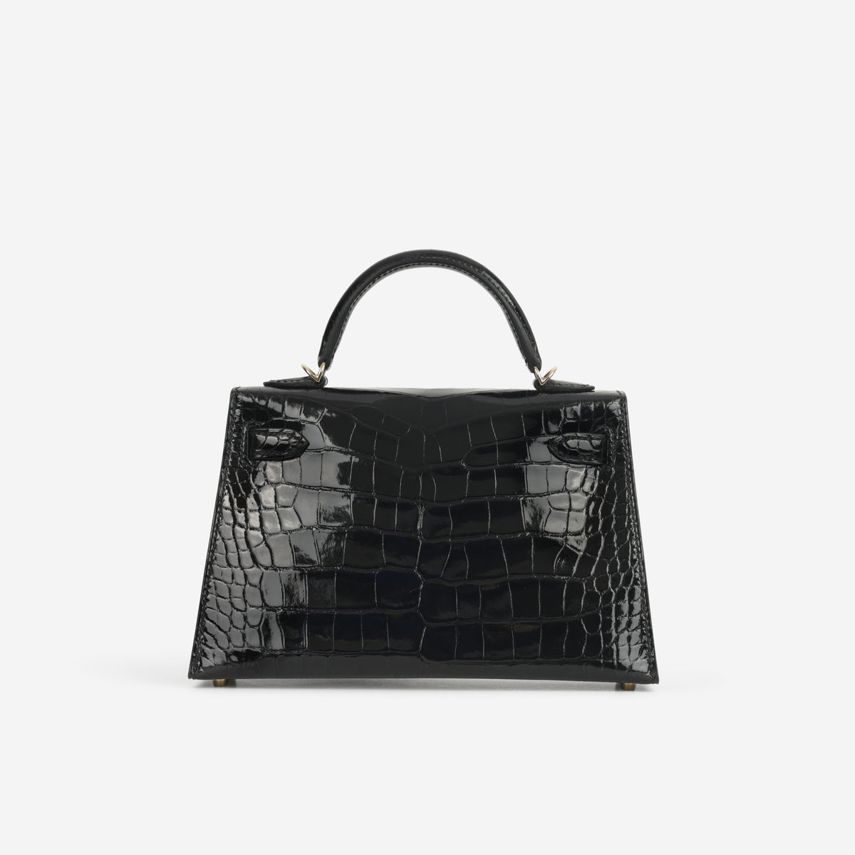 Hermès HSS Mini Kelly 20cm - Black Shiny Alligator / Bordeaux Interior | Permabrass Hardware