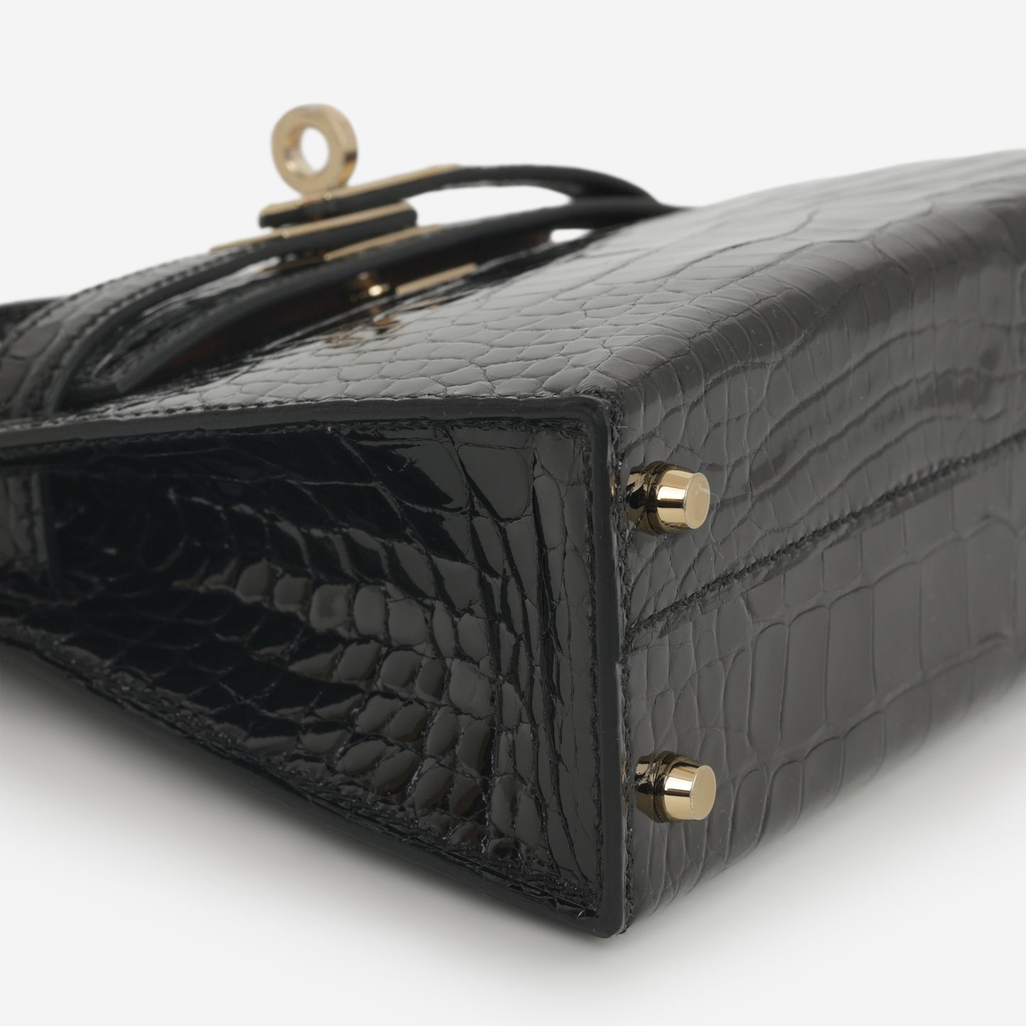 Hermès HSS Mini Kelly 20cm - Black Shiny Alligator / Bordeaux Interior | Permabrass Hardware
