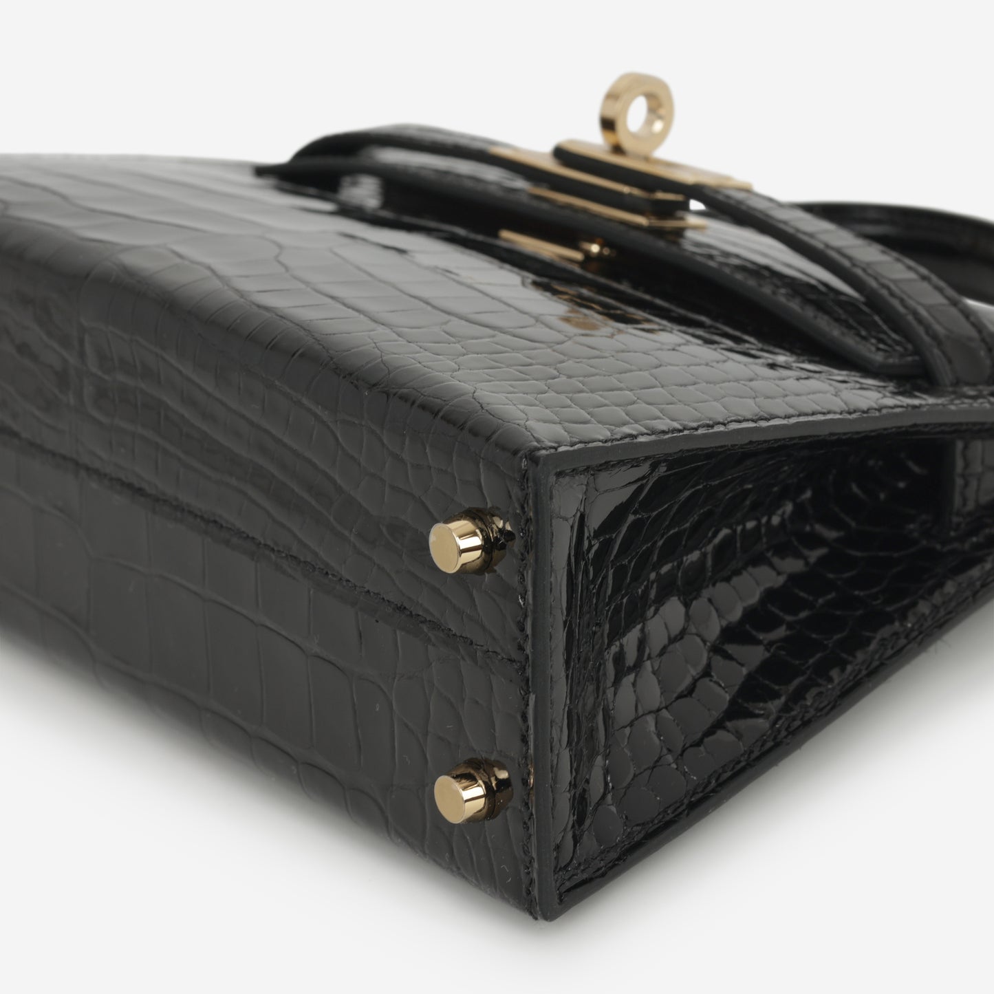 Hermès HSS Mini Kelly 20cm - Black Shiny Alligator / Bordeaux Interior | Permabrass Hardware
