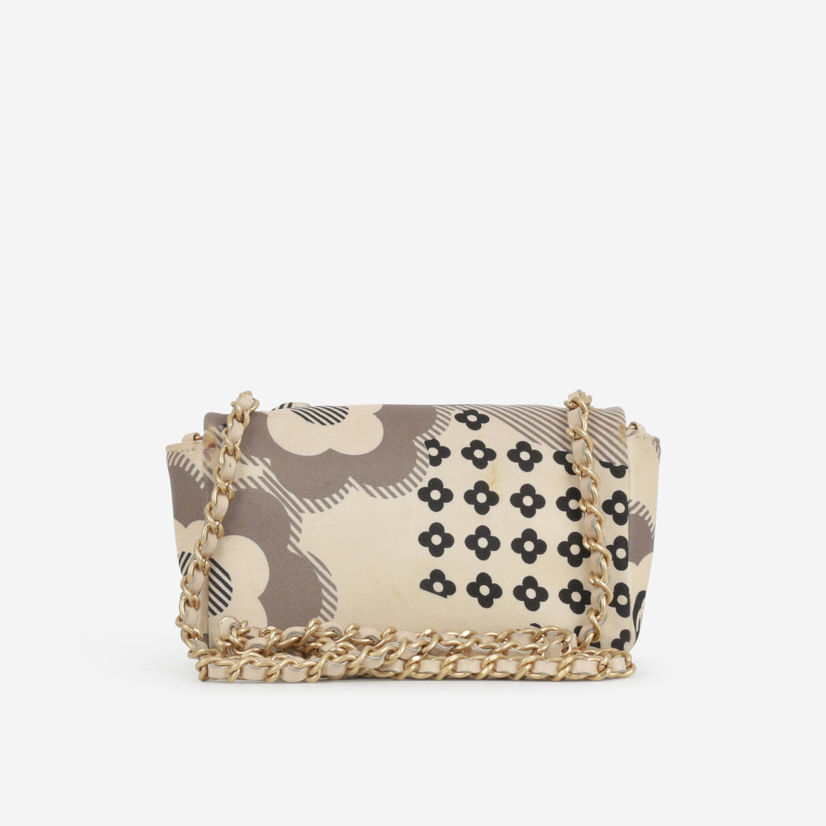 Chanel Vintage Micro Camellia Flap - Beige Printed Satin | Gold Hardware