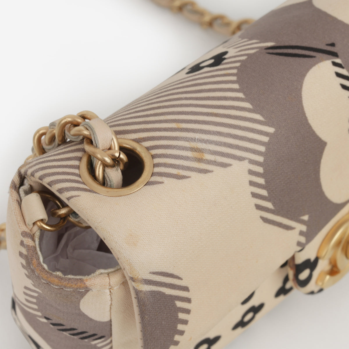 Chanel Vintage Micro Camellia Flap - Beige Printed Satin | Gold Hardware