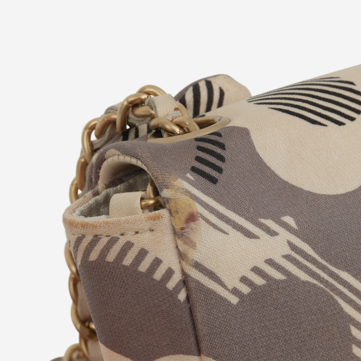 Chanel Vintage Micro Camellia Flap - Beige Printed Satin | Gold Hardware