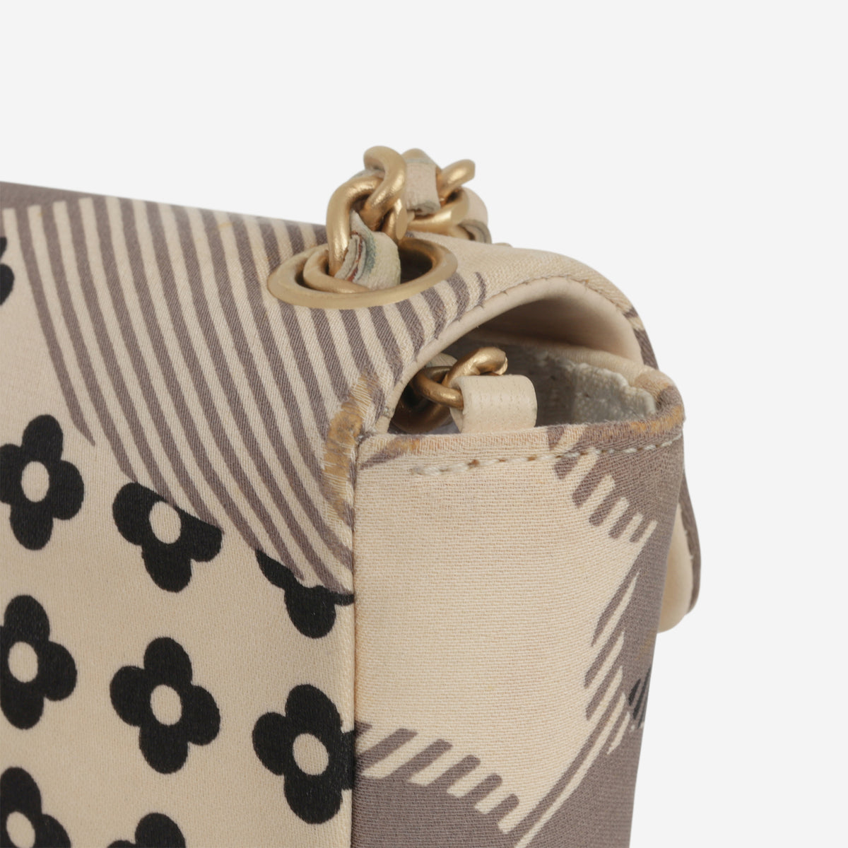 Chanel Vintage Micro Camellia Flap - Beige Printed Satin | Gold Hardware