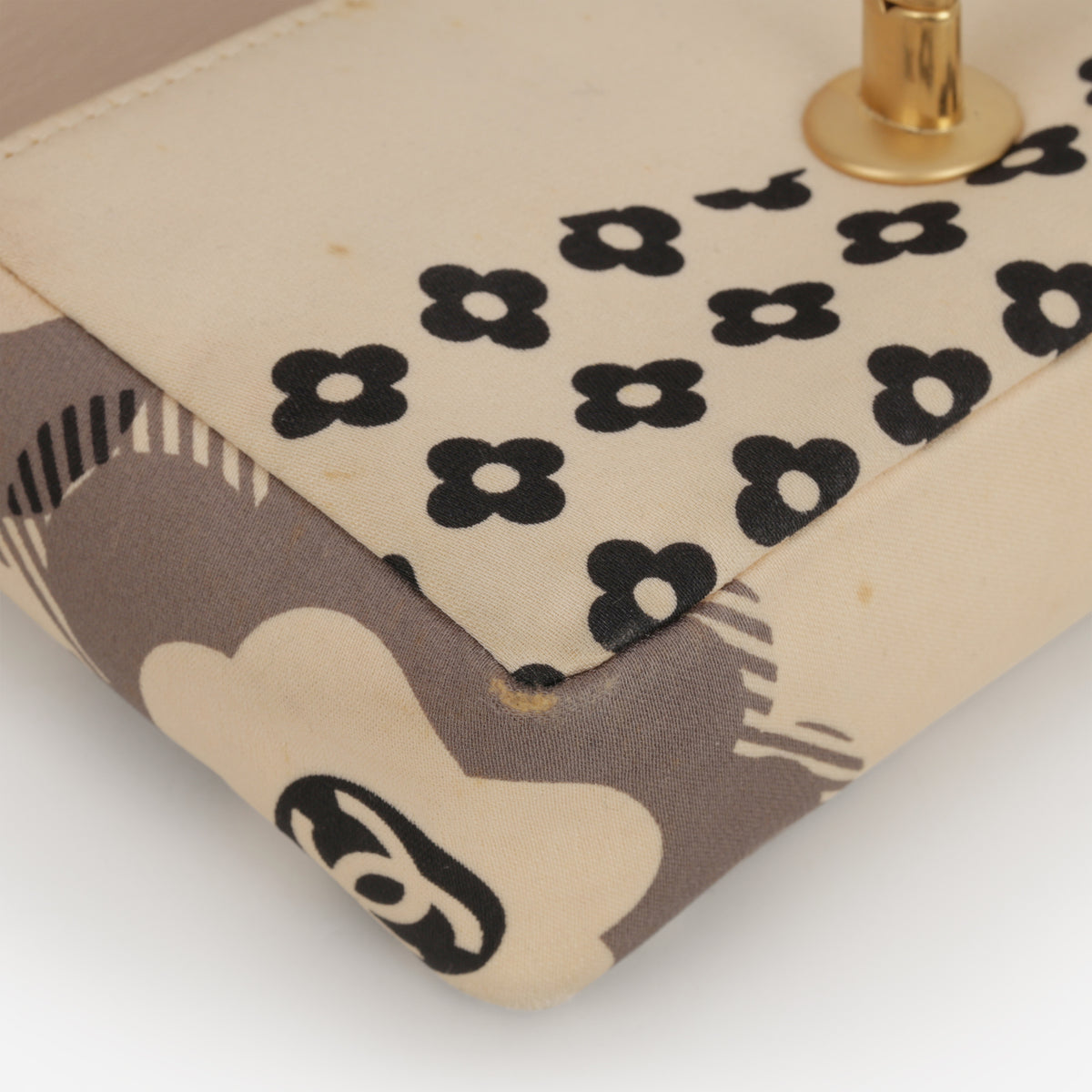 Chanel Vintage Micro Camellia Flap - Beige Printed Satin | Gold Hardware