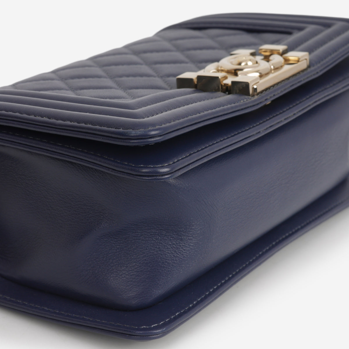 Chanel Small Boy Bag - Navy Lambskin | Champagne Gold Hardware