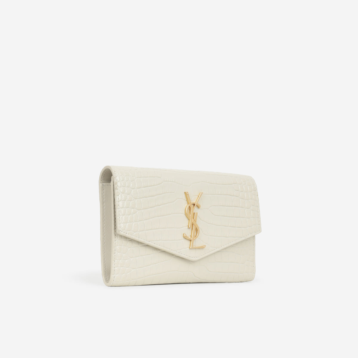 Saint Laurent Uptown Chain Wallet - Ivory Croc Embossed | Gold Hardware