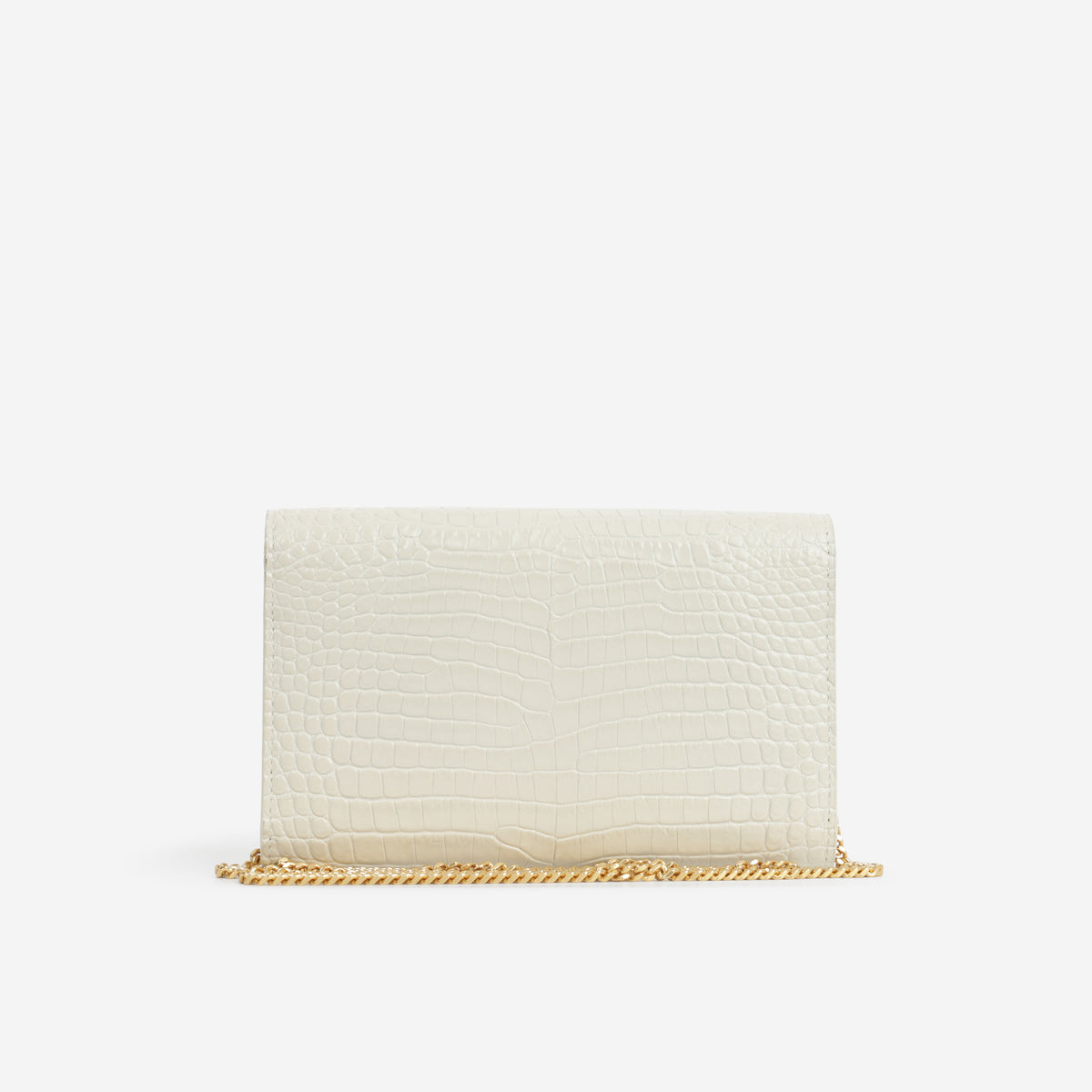 Saint Laurent Uptown Chain Wallet - Ivory Croc Embossed | Gold Hardware