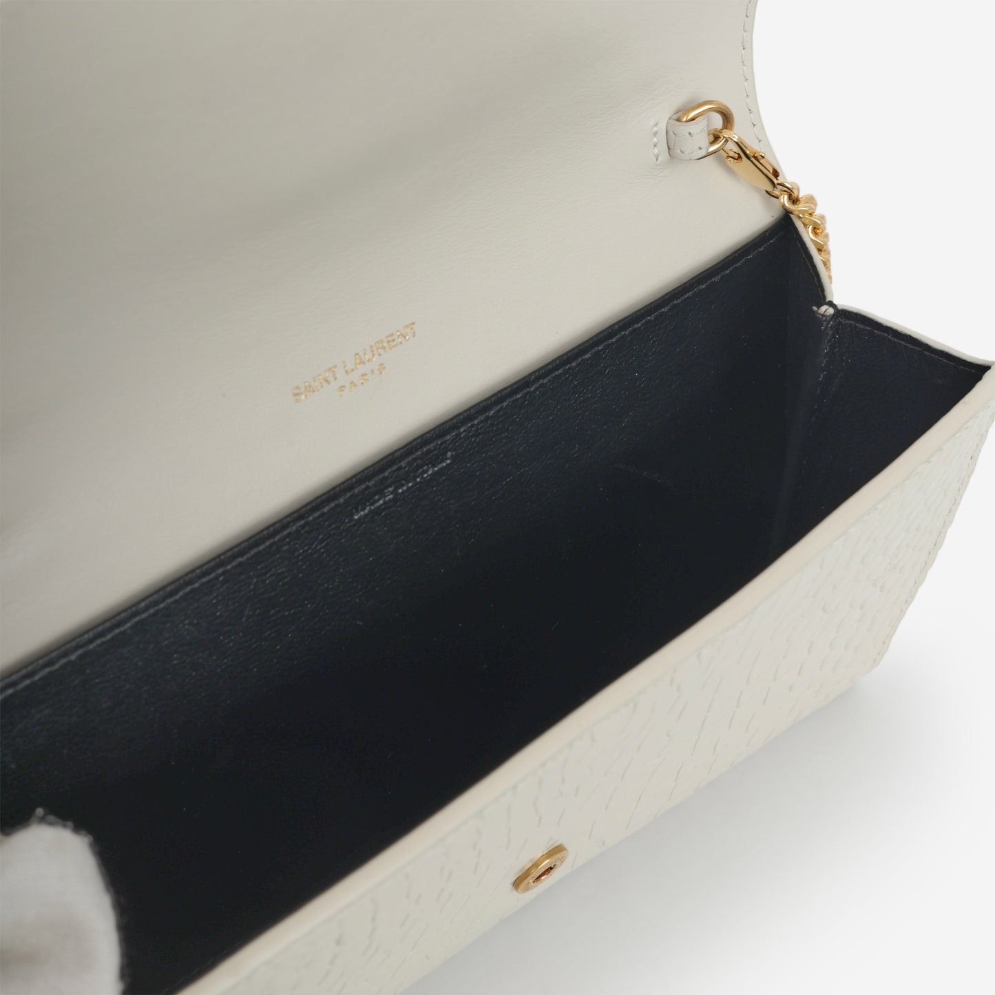 Saint Laurent Uptown Chain Wallet - Ivory Croc Embossed | Gold Hardware