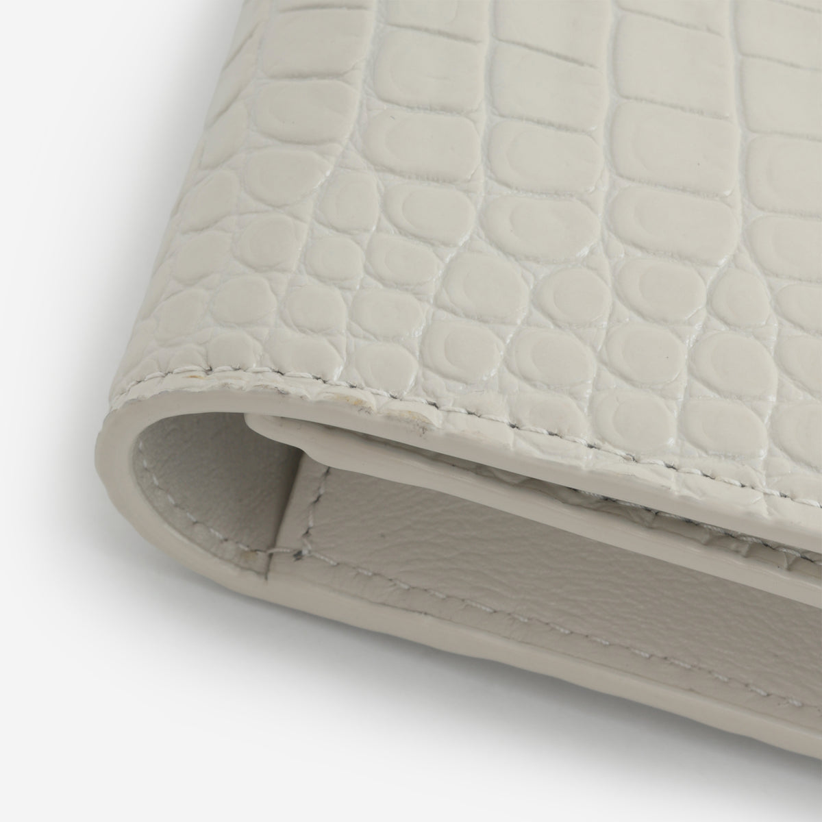 Saint Laurent Uptown Chain Wallet - Ivory Croc Embossed | Gold Hardware