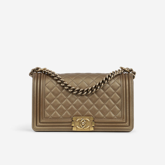 Chanel Old Medium Boy Bag - Gold Metallic Lambskin | Aged Gold Hardware