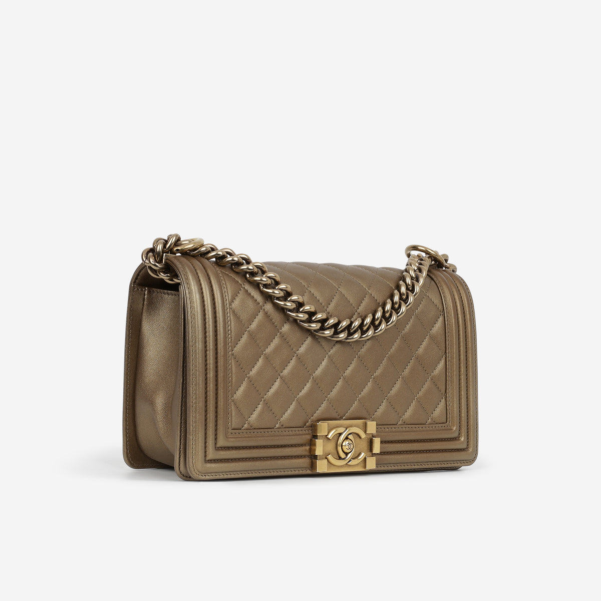 Chanel Old Medium Boy Bag - Gold Metallic Lambskin | Aged Gold Hardware
